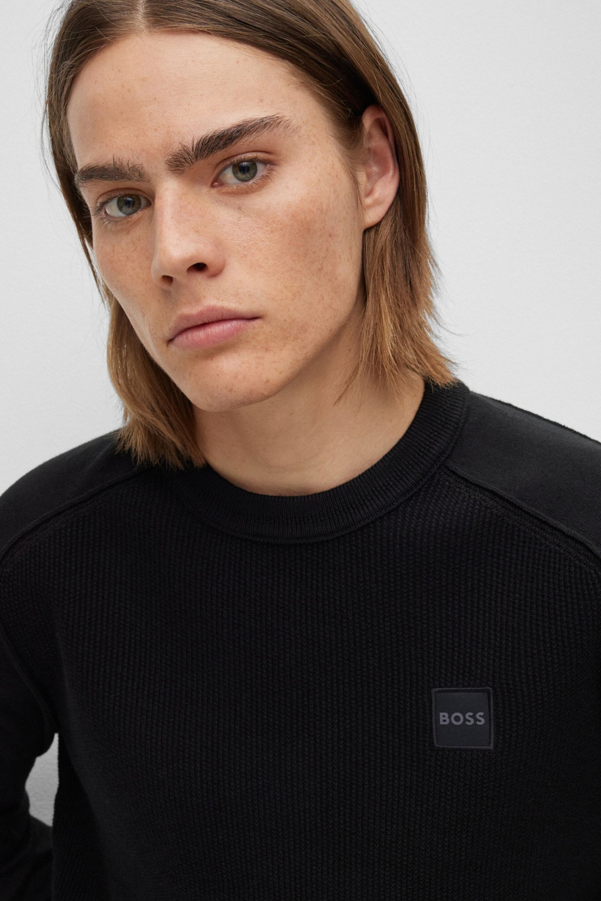 BOSS Black Textured Cotton Knitted Jumper With Cashmere - Image 4 of 5