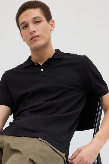 Gap Black Logo Pique Short Sleeve Polo Shirt