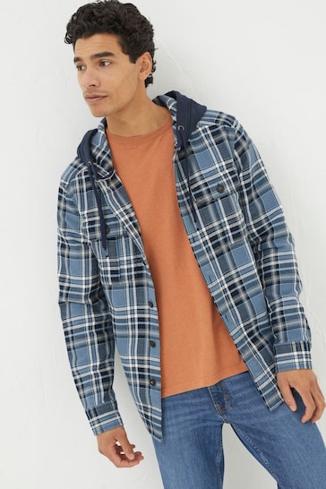 FatFace Blue Hooded Check Overshirt