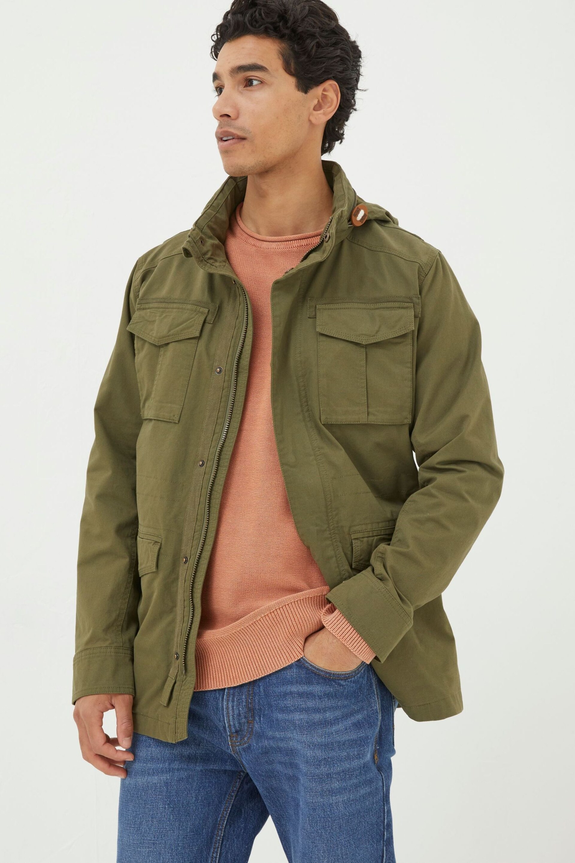 FatFace Green Cotton 4 Pocket Jacket - Image 1 of 5