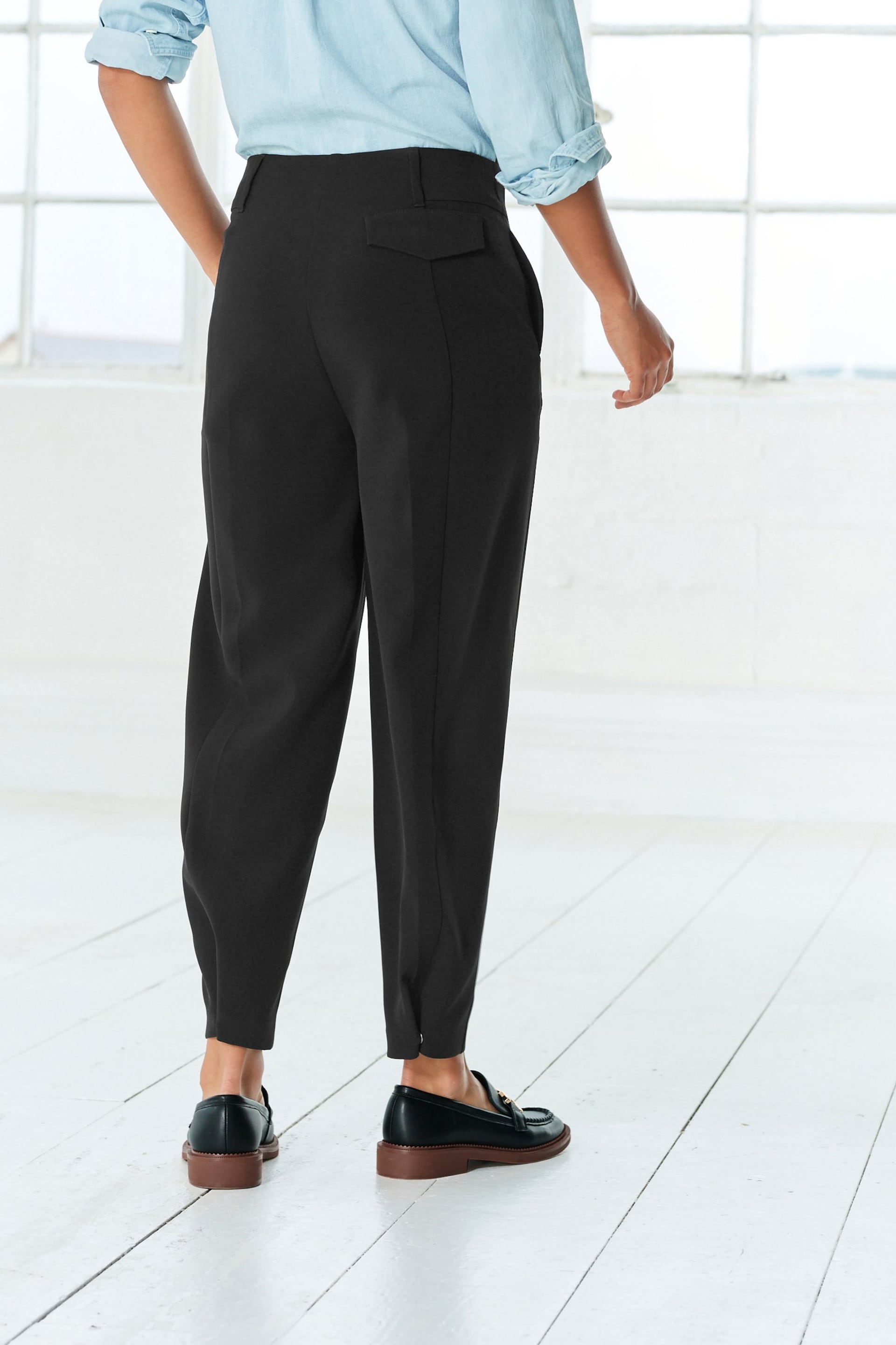 Black Adjustable Tailored Tapered Trousers - Image 3 of 6