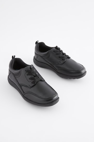 Black Extra Wide Fit (H) School Leather Lace-Up Shoes