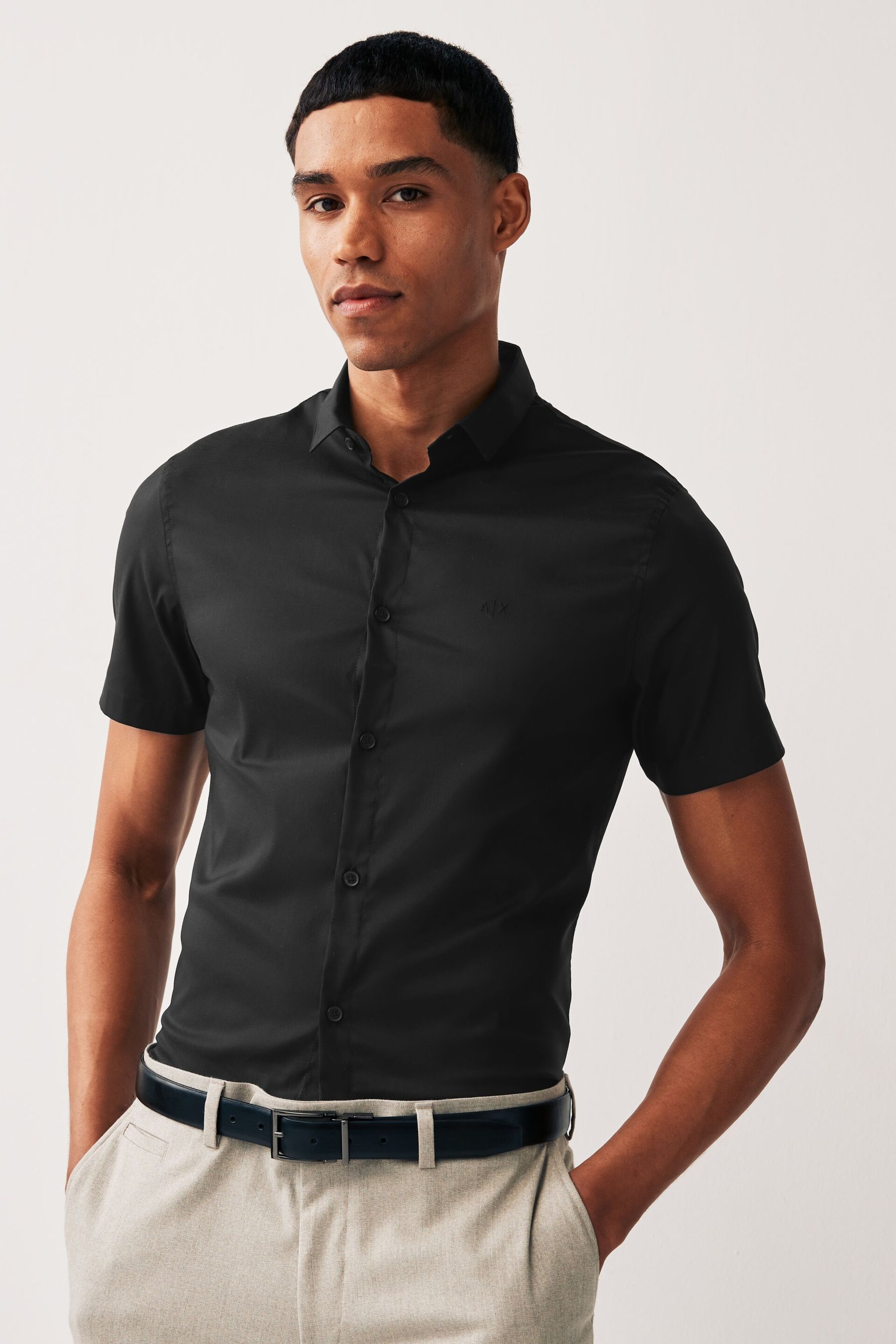 Armani Exchange Stretch Short Sleeve Black Shirt - Image 1 of 4