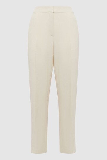 Reiss Cream Theo Taper Tapered Fit Side Stripe Trousers