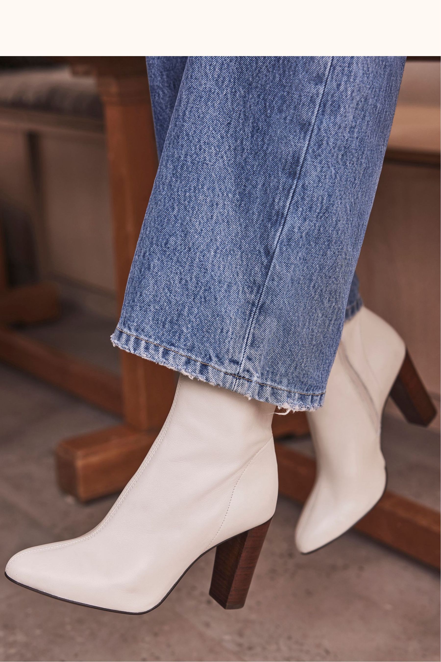 Buy Mint Velvet Cream Leather Ankle Boots from Next Luxembourg