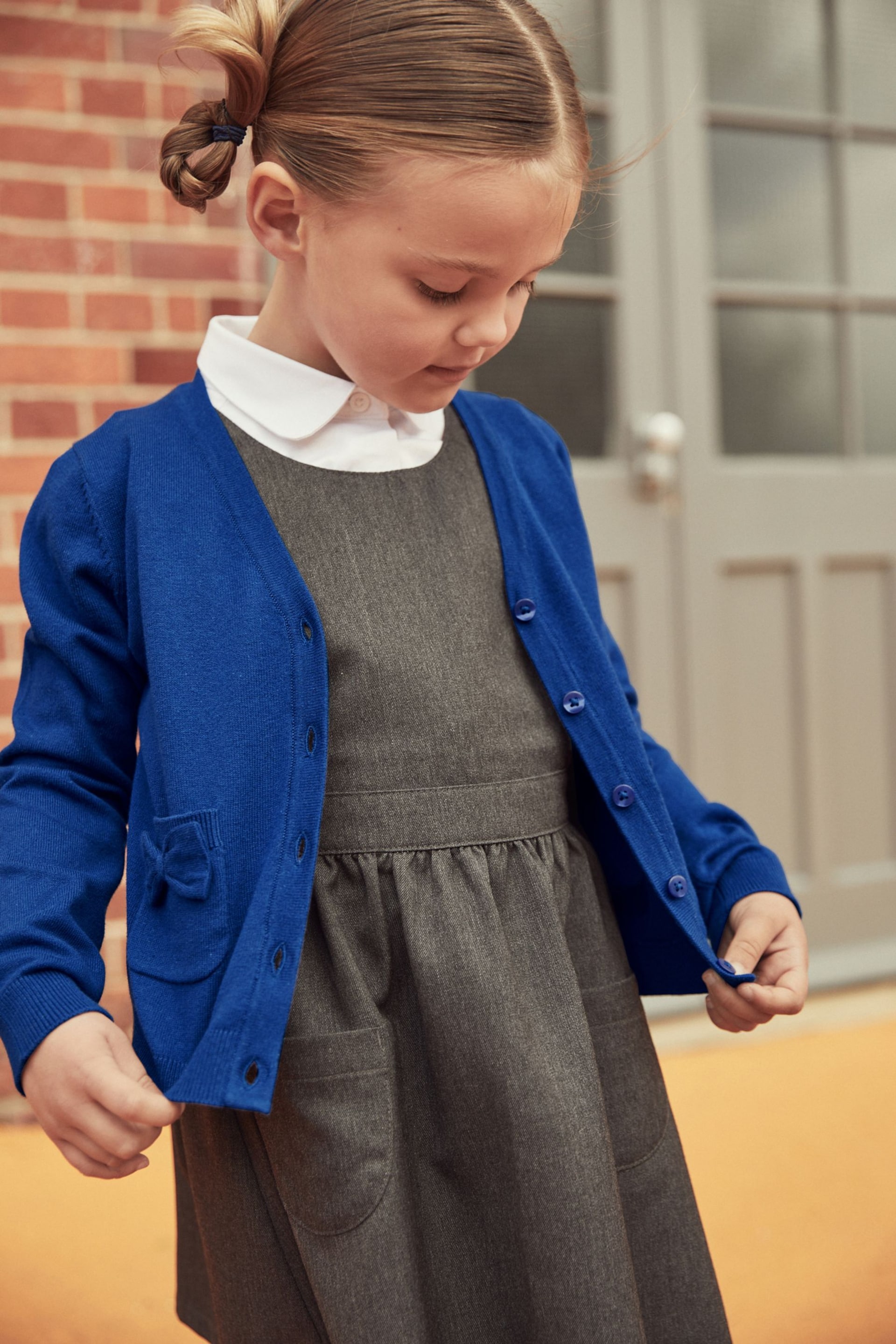 Blue Cotton Rich Bow Pocket School Cardigan (3-16yrs) - Image 1 of 7