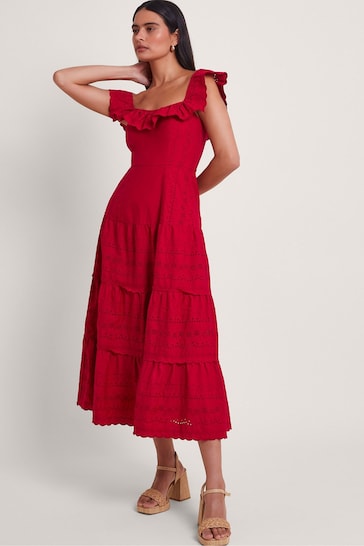 Monsoon Red Lucy Broderie Dress