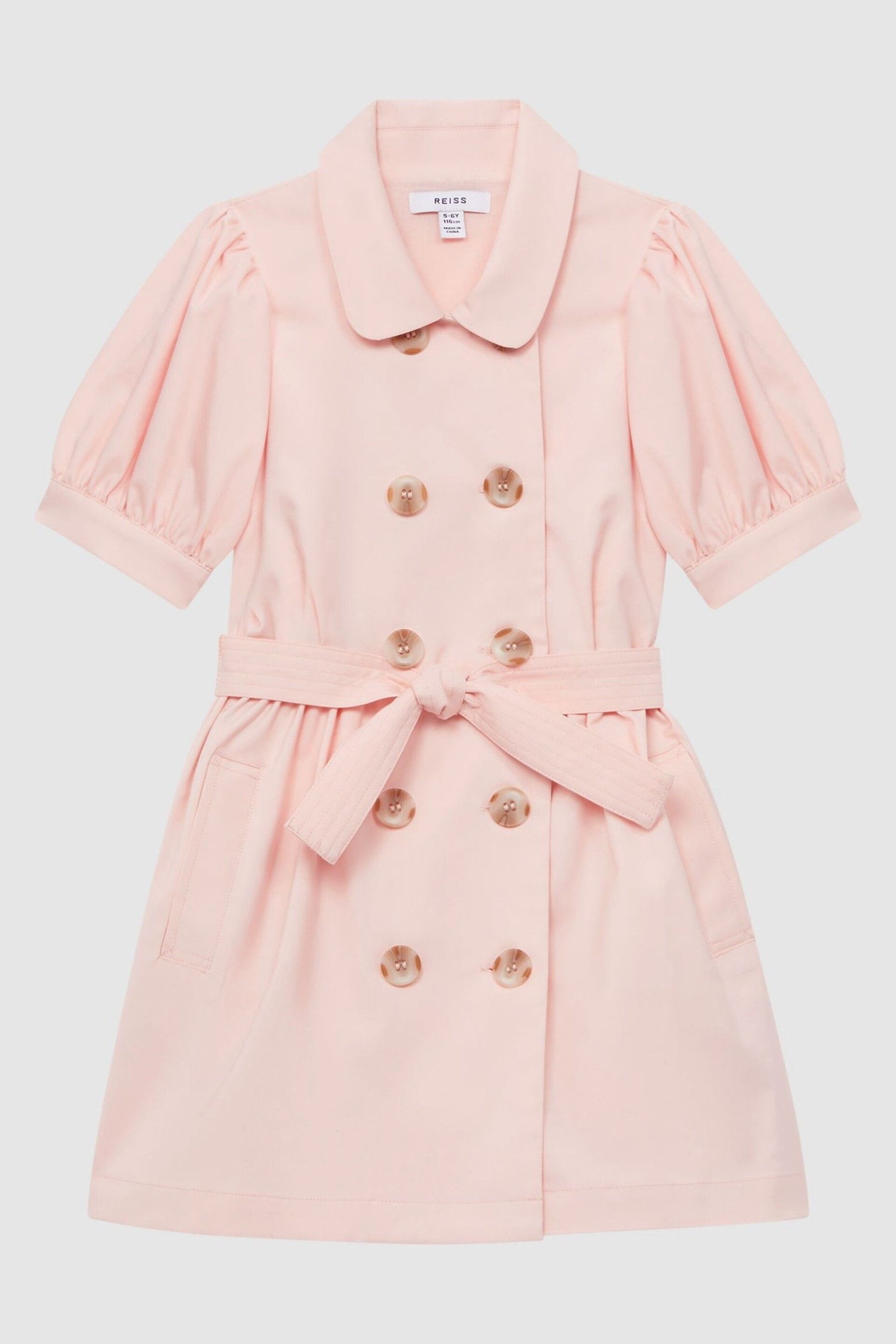 Reiss Pink Naomi Junior Puff Sleeve Belted Dress - Image 2 of 8