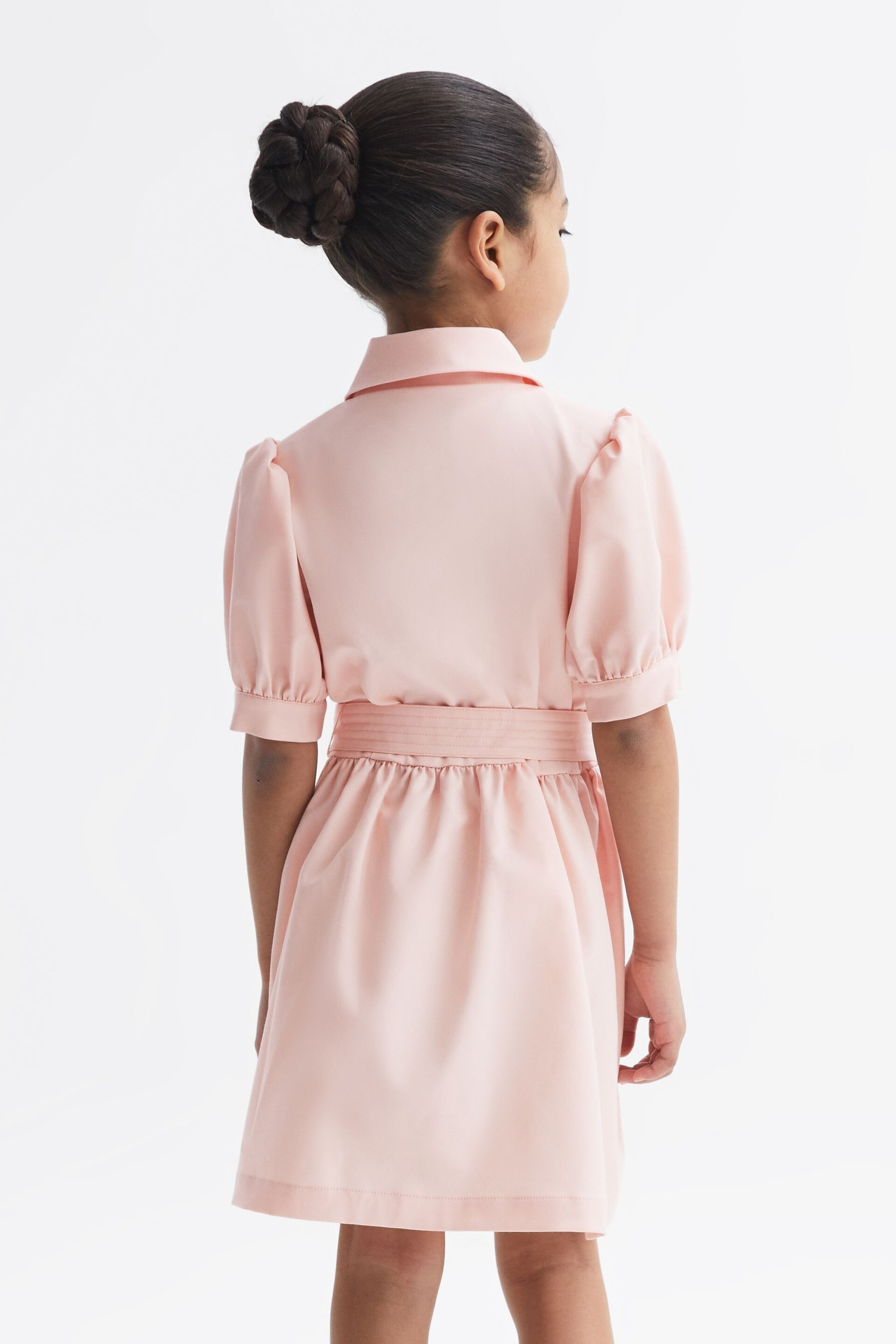 Reiss Pink Naomi Junior Puff Sleeve Belted Dress - Image 5 of 8