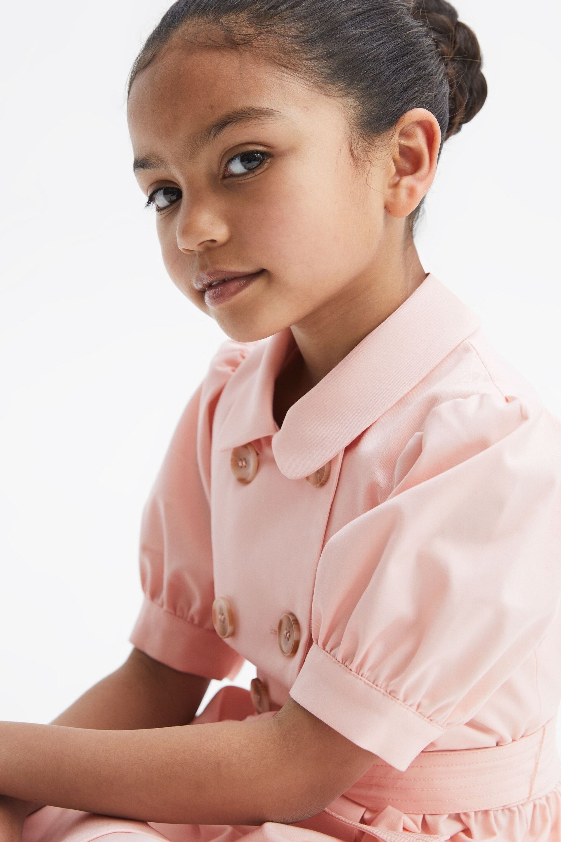 Reiss Pink Naomi Junior Puff Sleeve Belted Dress - Image 6 of 8