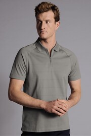 Charles Tyrwhitt Grey Popcorn Textured Stripe Tyrwhitt Cool Zip Neck Polo Shirt - Image 1 of 6