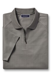 Charles Tyrwhitt Grey Popcorn Textured Stripe Tyrwhitt Cool Zip Neck Polo Shirt - Image 3 of 6