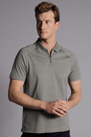Charles Tyrwhitt Grey Popcorn Textured Stripe Tyrwhitt Cool Zip Neck Polo Shirt - Image 5 of 6