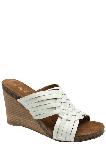 Ravel White Leather Mule Wedges Sandals