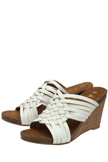 Ravel White Leather Mule Wedges Sandals
