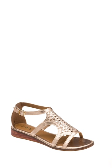 Ravel Gold Leather Wedge Sandals