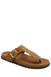 Ravel Brown Leather Mule Toe Post Sandals - Image 1 of 4