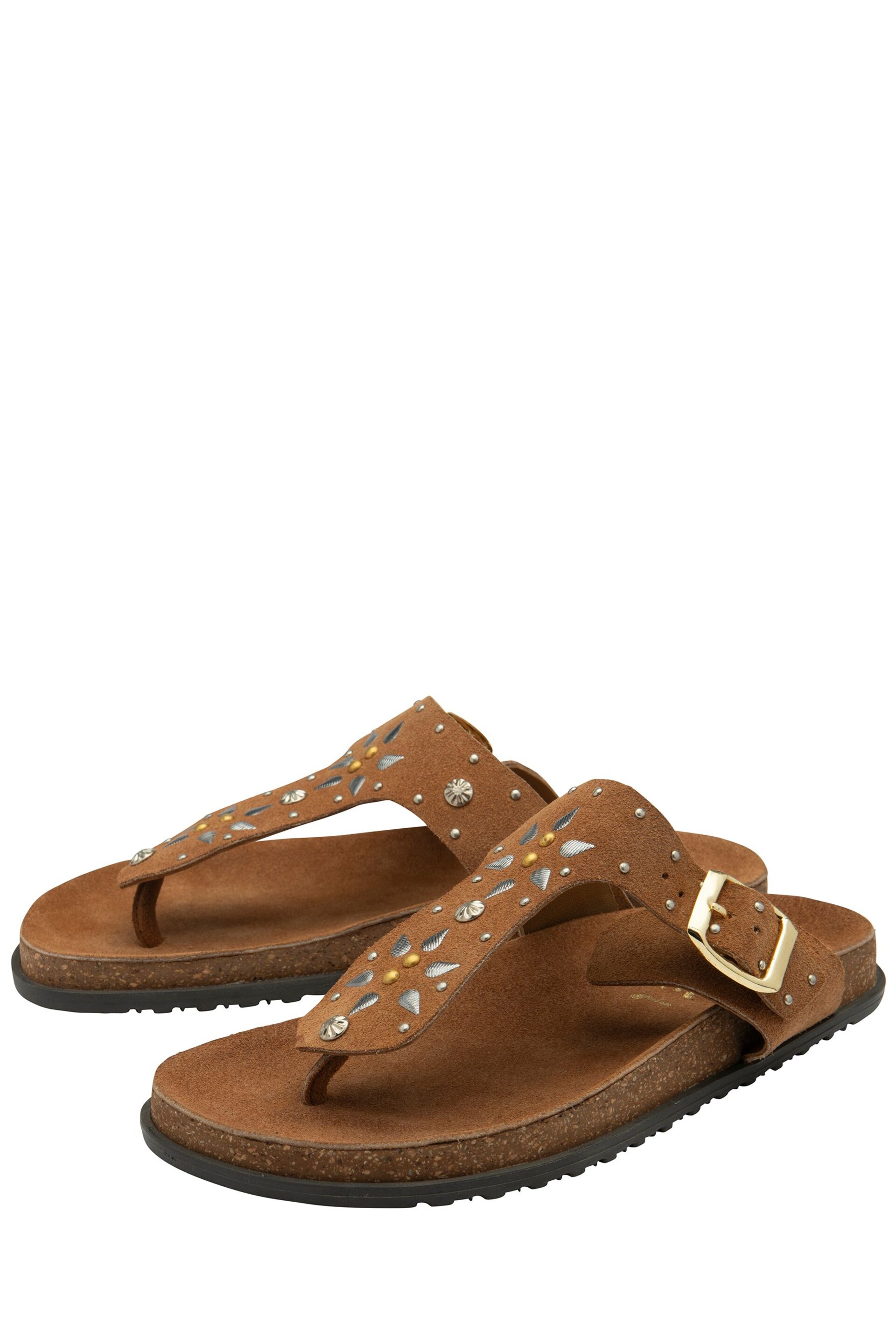 Ravel Brown Leather Mule Toe Post Sandals - Image 2 of 4