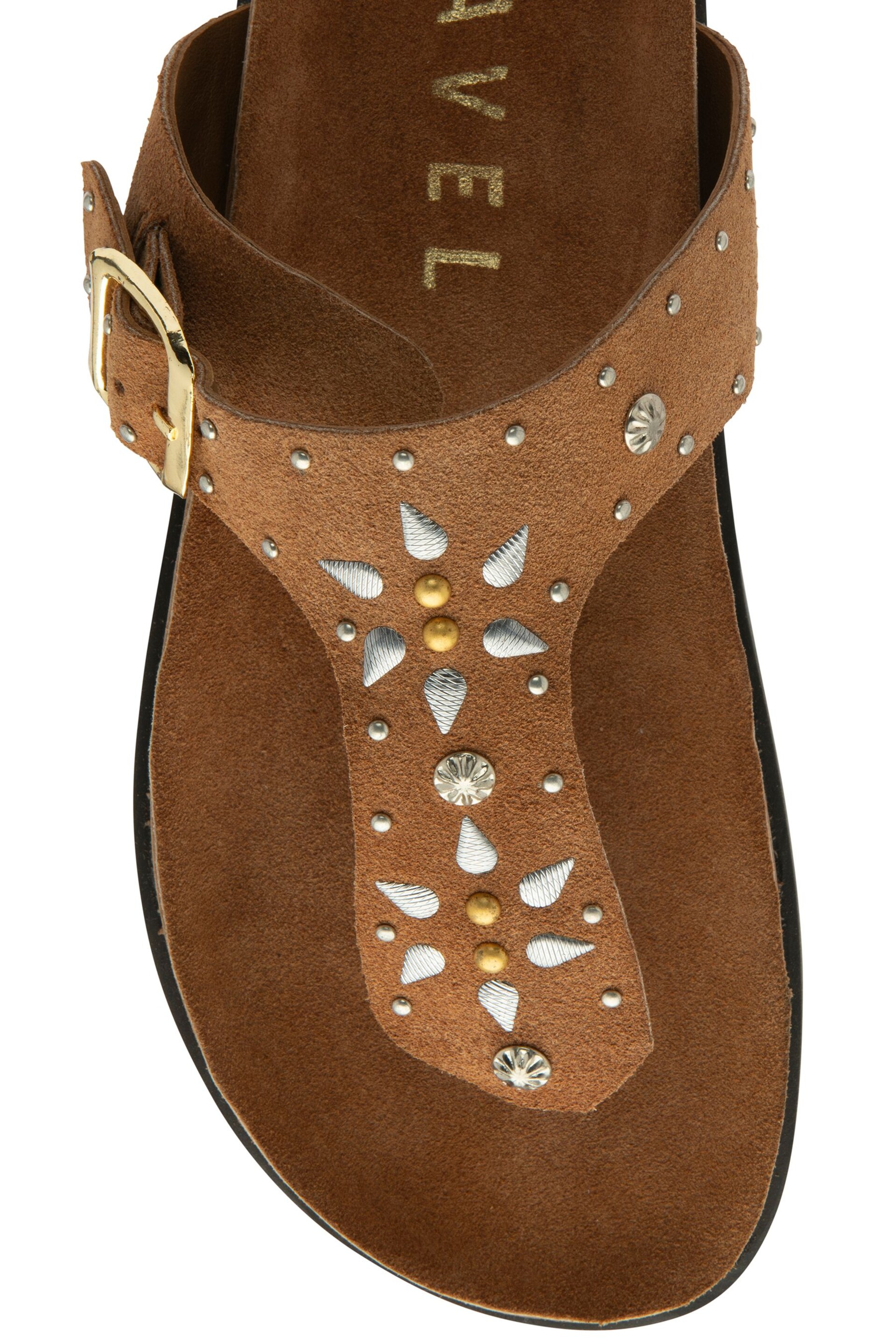 Ravel Brown Leather Mule Toe Post Sandals - Image 4 of 4