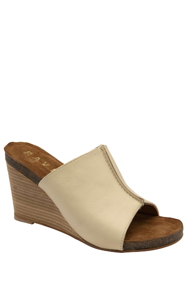Ravel Cream Leather Mule Wedge Sandals