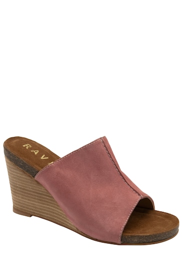 Ravel Pink Leather Mule Wedge Sandals