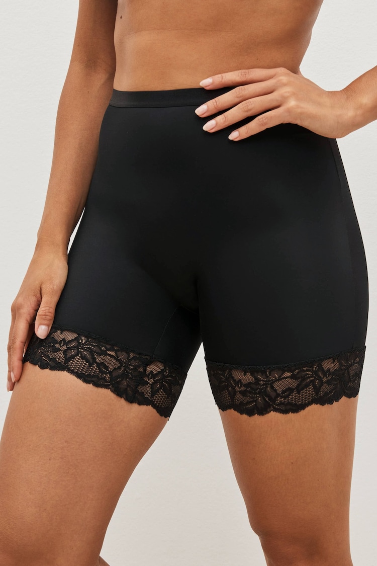 Black/Nude Thigh Smoother Short Tummy Control Light Shaping Lace Back Shorts 2 Pack - Image 1 of 6