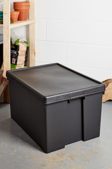 Wham Set of 2 Black Bam 96L Heavy Duty Plastic Recycled Boxes With Lid