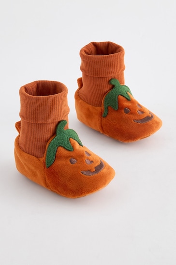 Orange Pumpkin Sensory Sock Top Baby Shoes (0-2mths)