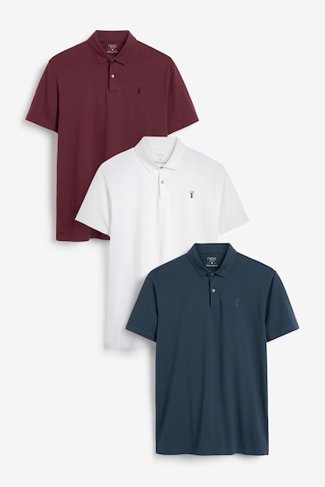 Navy/White/Burgundy Jersey Polo Shirts 3 Pack