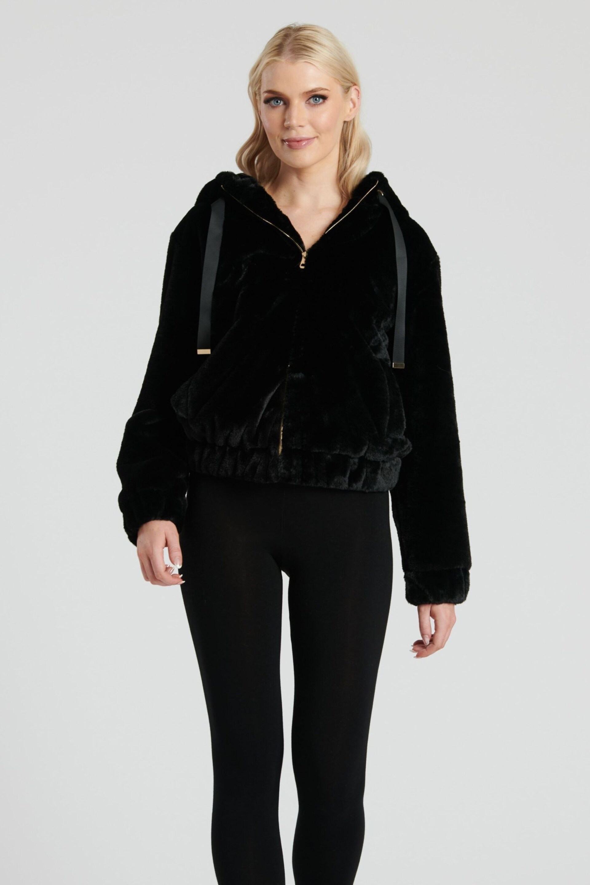 South Beach Black Faux Fur Hooded Jacket - Image 4 of 5