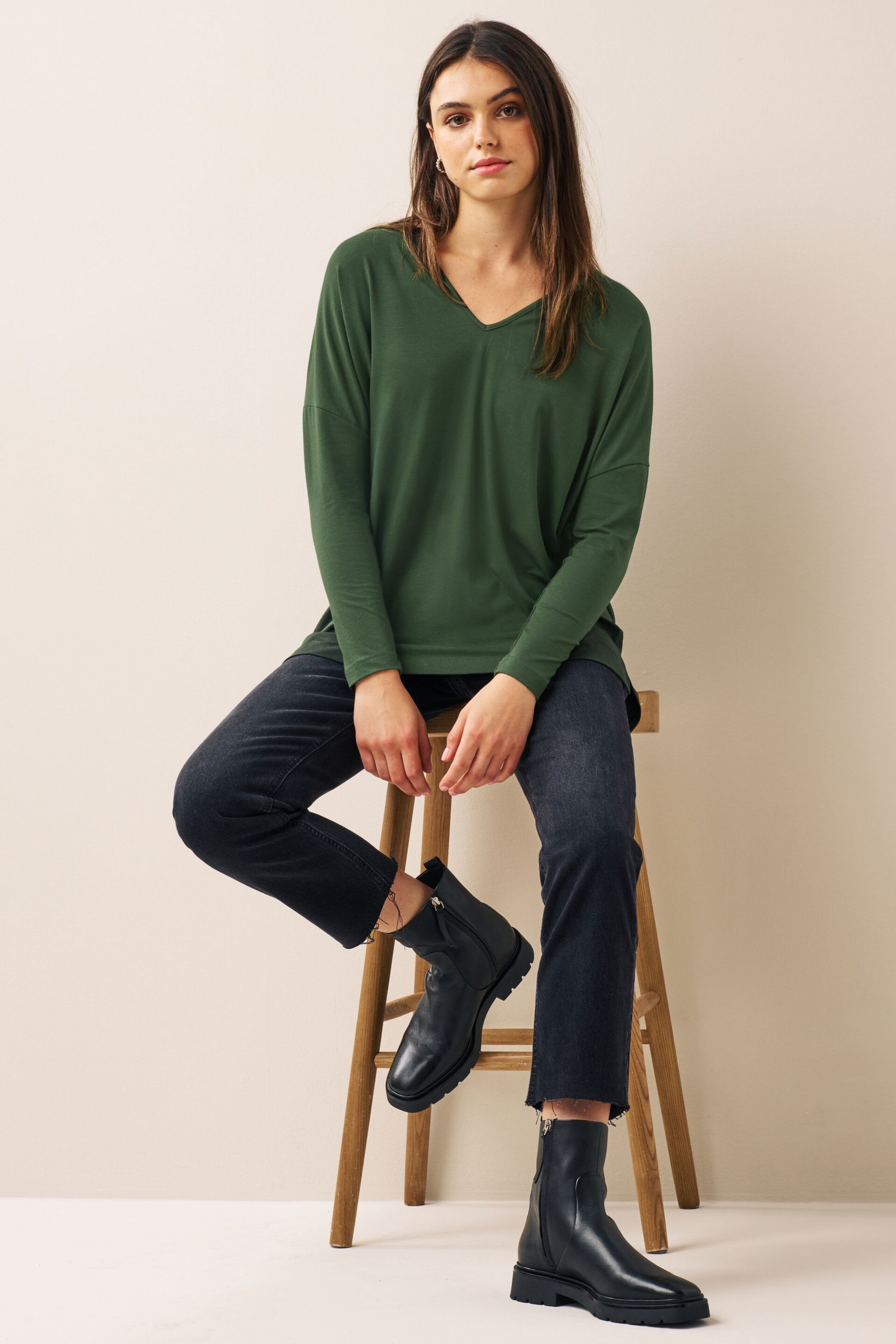 Khaki Green Long Sleeve Tunic Top - Image 1 of 5