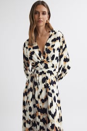 Reiss Black/White Marie Animal Print Midi Dress - Image 1 of 4