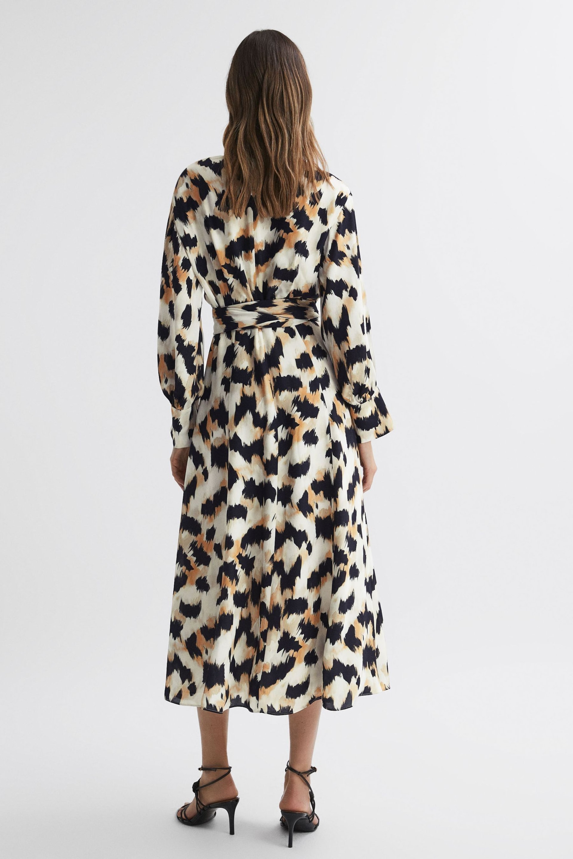 Reiss Black/White Marie Animal Print Midi Dress - Image 4 of 4