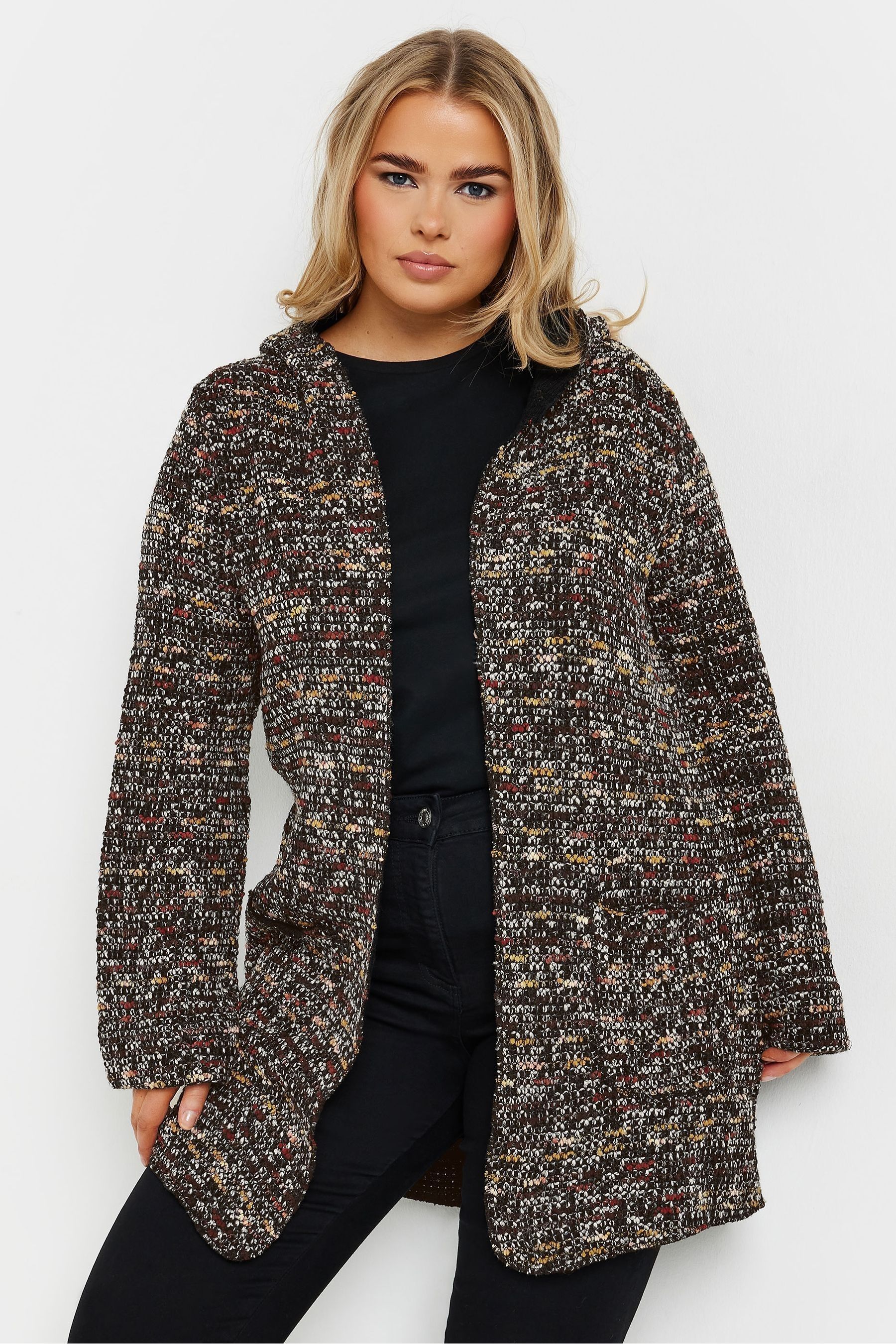 Buy Yours Curve Black Luxury Textured Cardigan Hooded Jacket from the Next UK online shop
