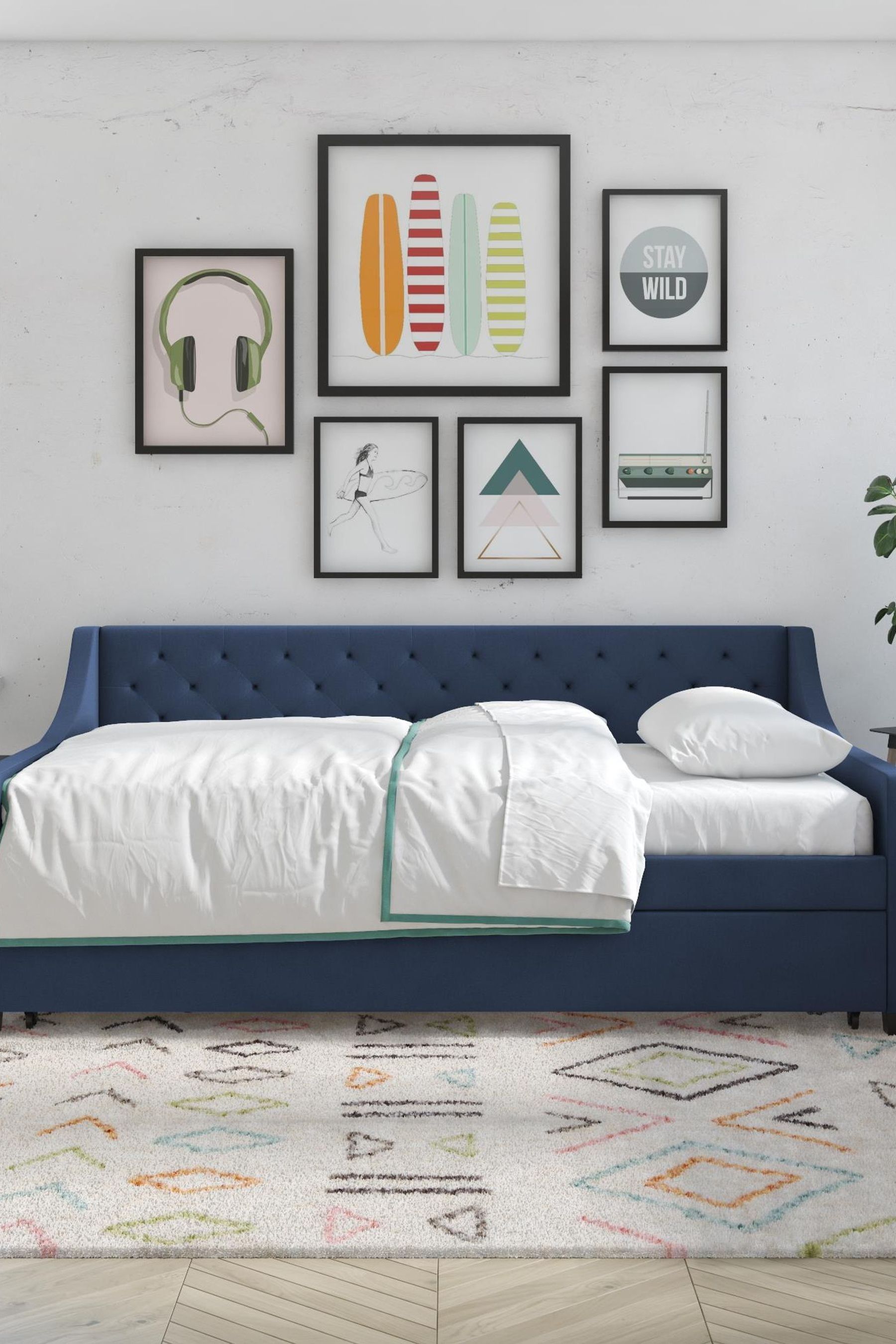 Buy Novogratz Blue Her Majesty Linen Daybed with Trundle from the