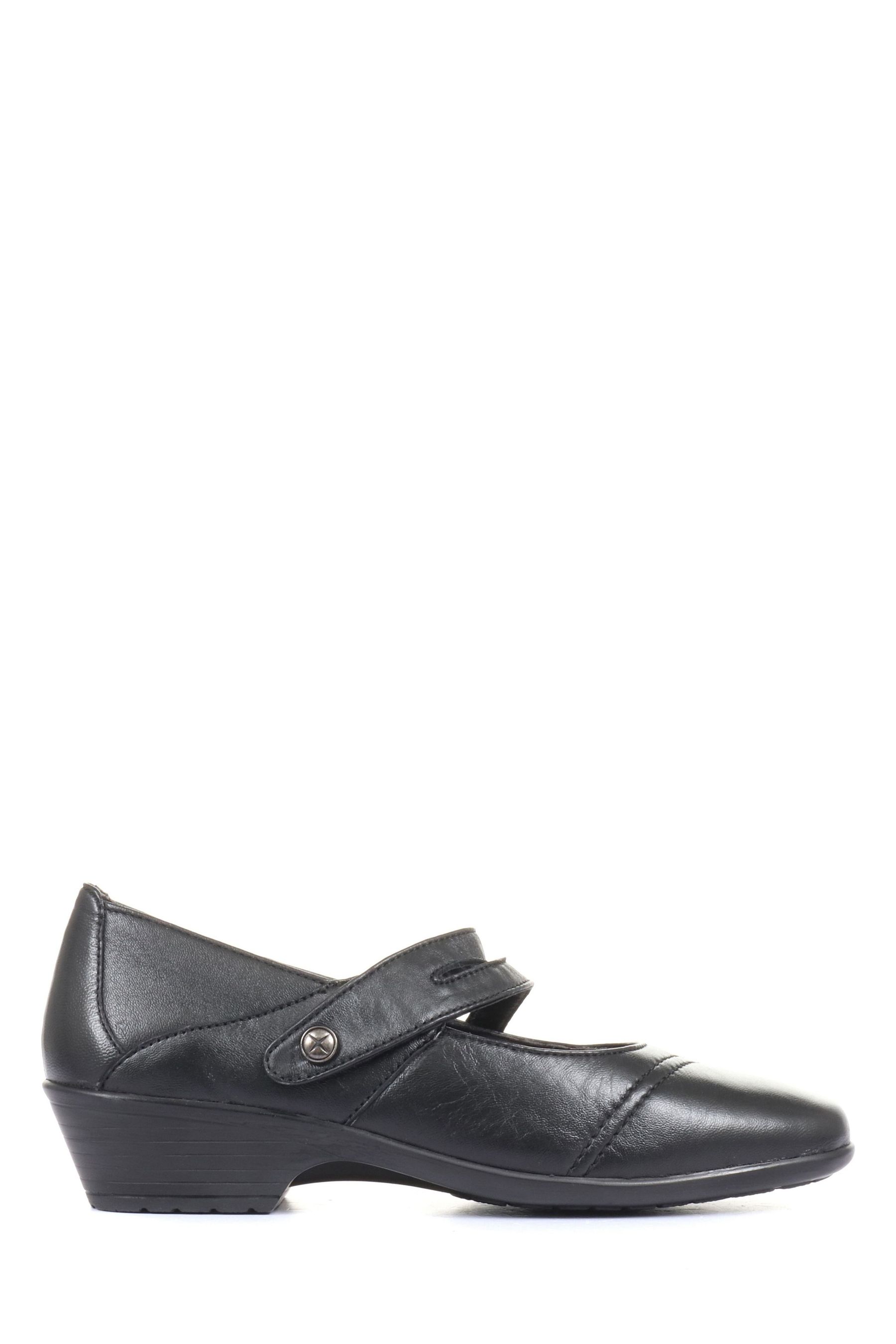 Buy Pavers Black Wide Fit Leather Mary Jane Shoes With Split Strap from