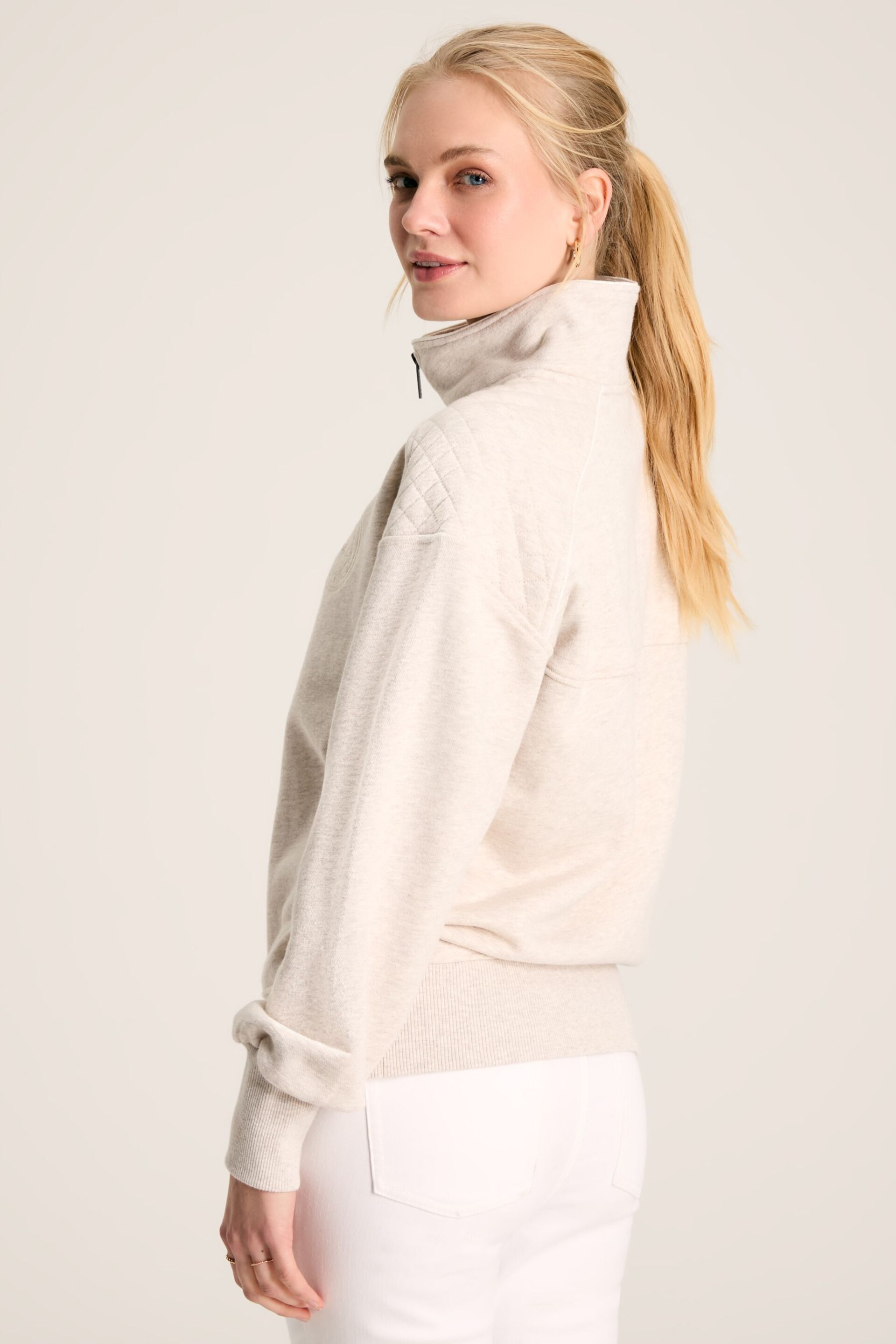 Joules Racquet Oat marl Cotton Quarter Zip Sweatshirt - Image 2 of 7