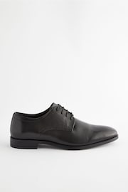 Black Regular Fit Leather Plain Derby Shoes - Image 3 of 6