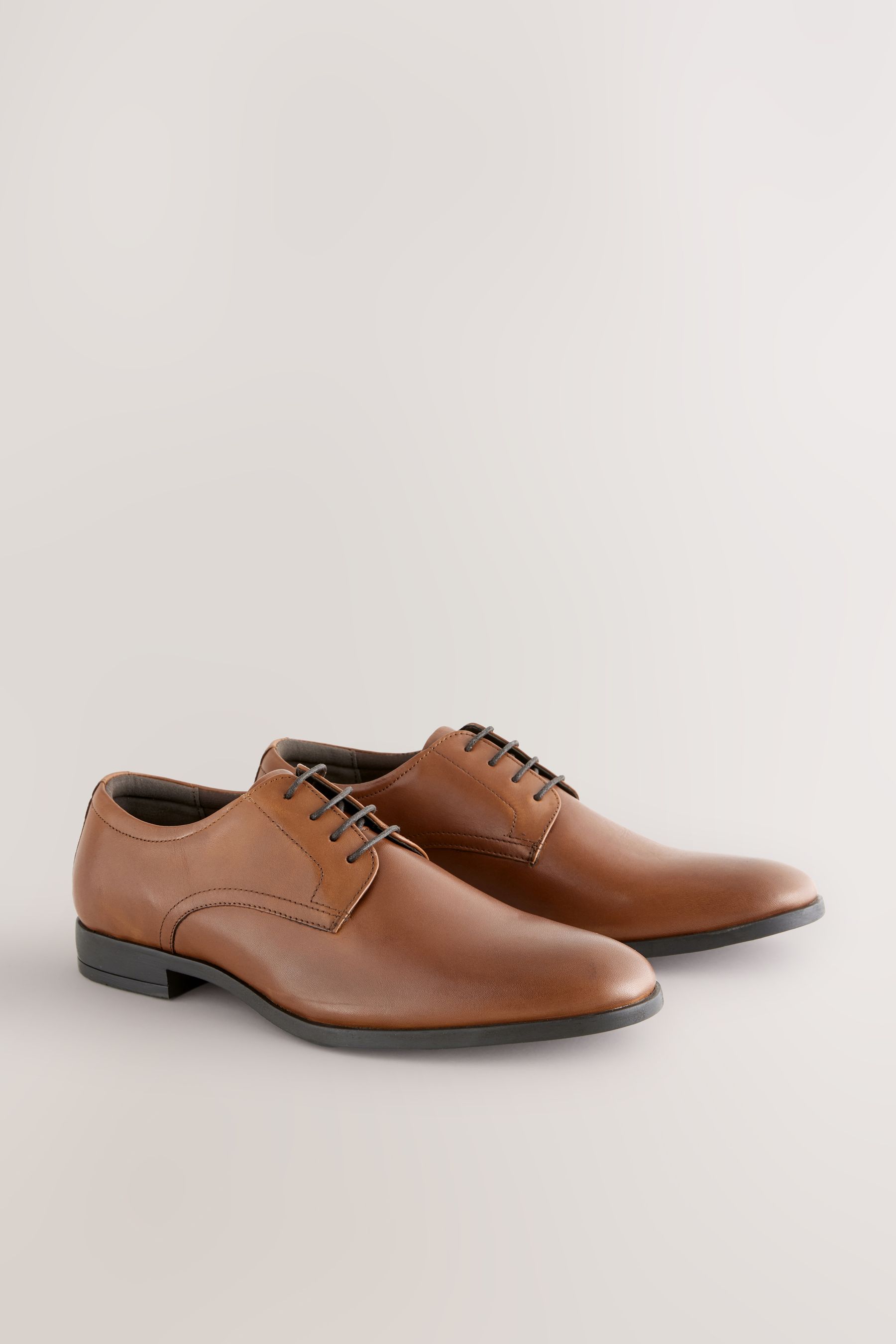 Buy Tan Brown Regular Fit Leather Plain Derby Shoes from Next Luxembourg
