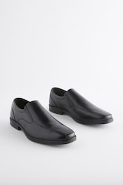 Black Wide Fit Leather Panel Slip On Shoes - Image 1 of 6