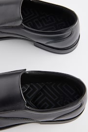 Black Wide Fit Leather Panel Slip On Shoes - Image 4 of 6
