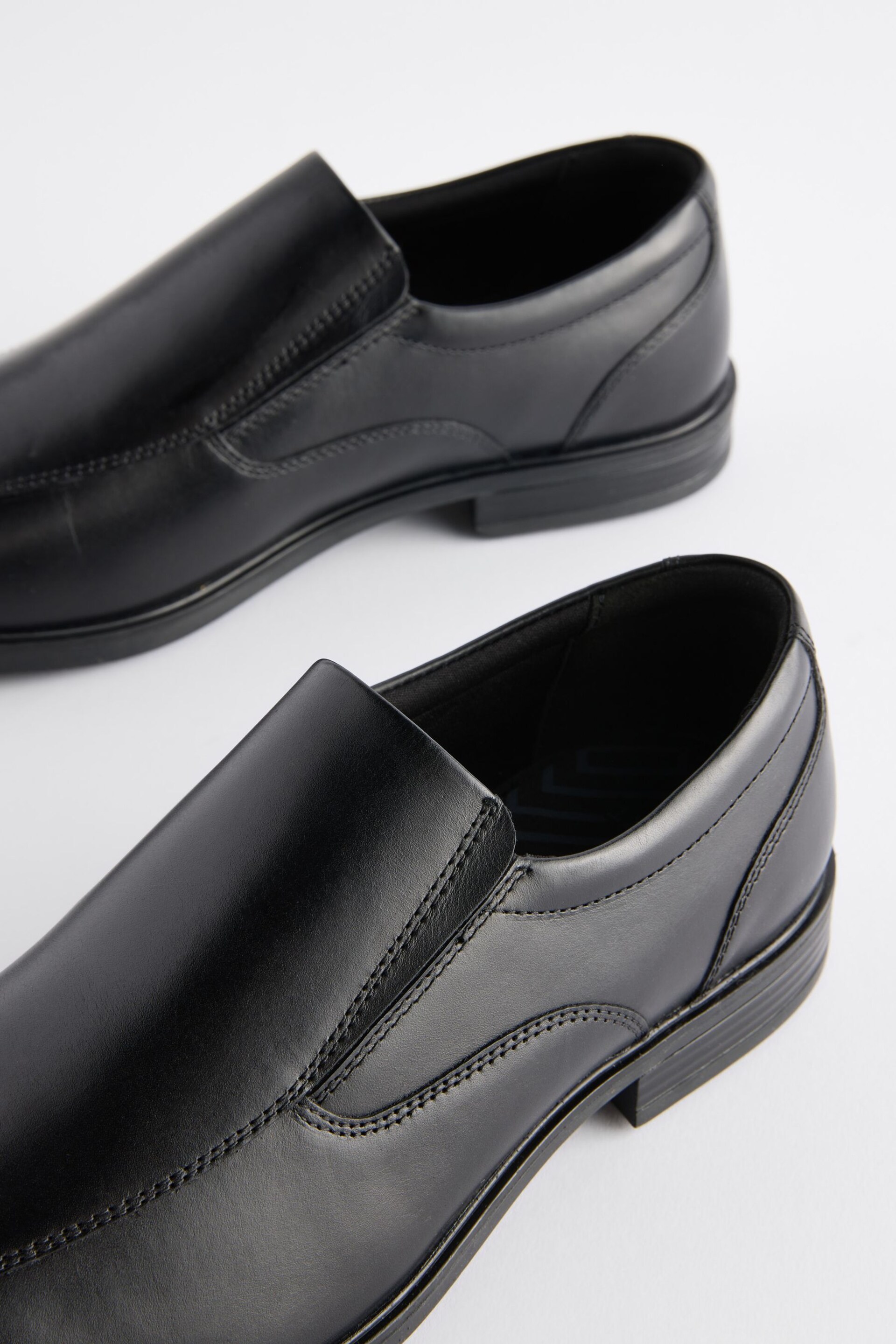 Black Wide Fit Leather Panel Slip On Shoes - Image 5 of 6