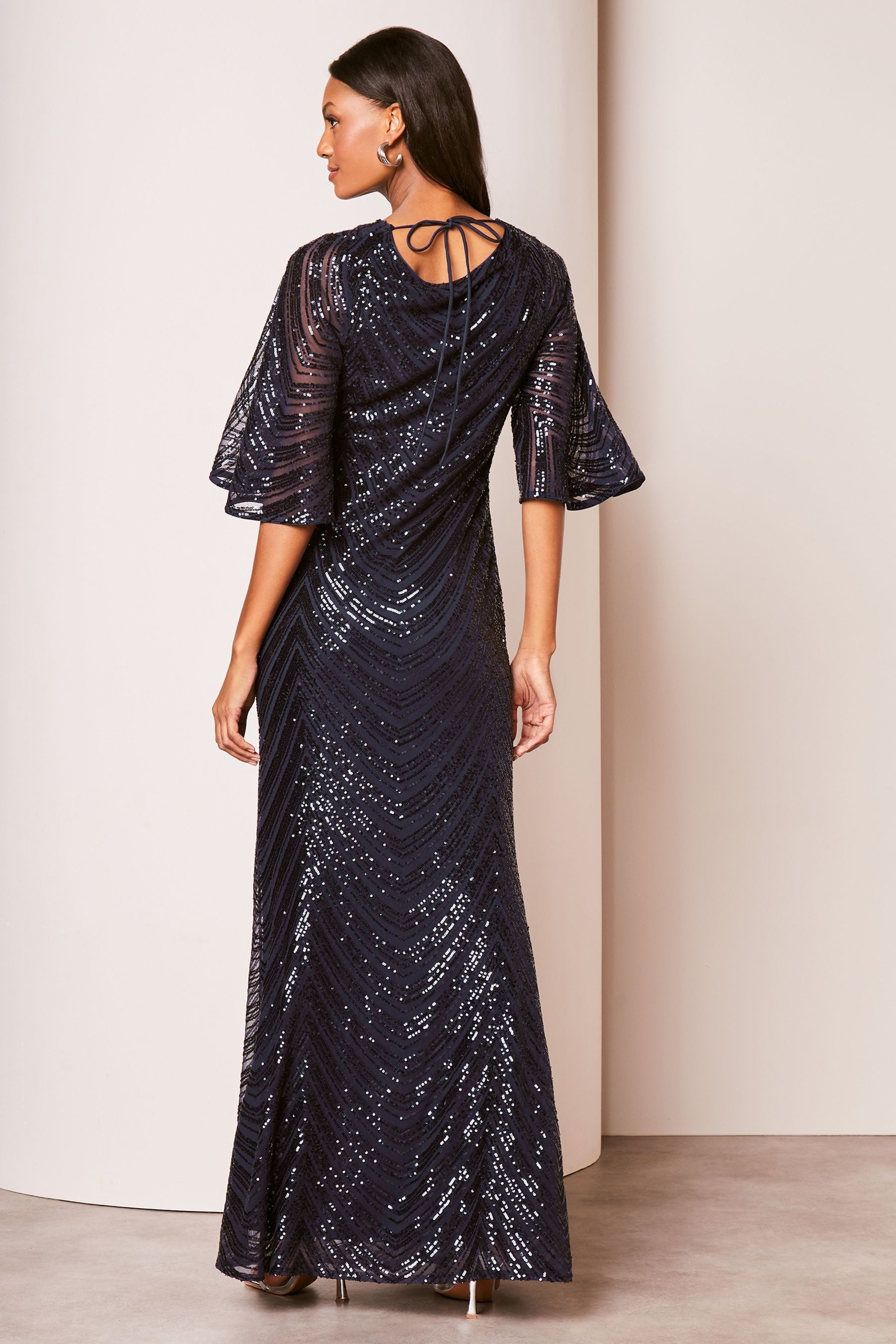 Buy Lipsy Navy Blue Reversible Cowl Neck Sequin Maxi Dress from Next Luxembourg
