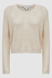 Reiss Ivory Avril Linen Open Stitch Crew Neck Jumper - Image 2 of 4