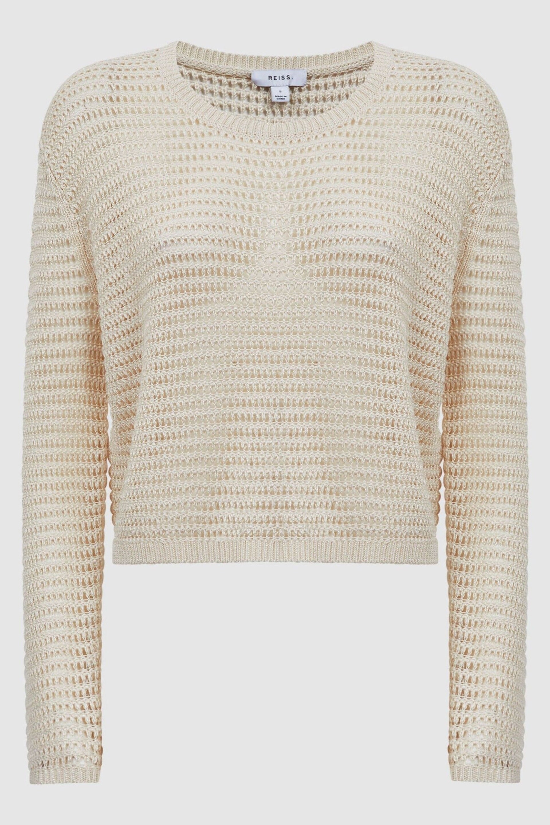 Reiss Ivory Avril Linen Open Stitch Crew Neck Jumper - Image 2 of 4