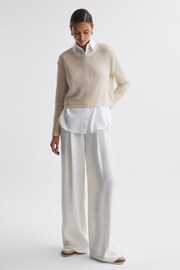 Reiss Ivory Avril Linen Open Stitch Crew Neck Jumper - Image 3 of 4