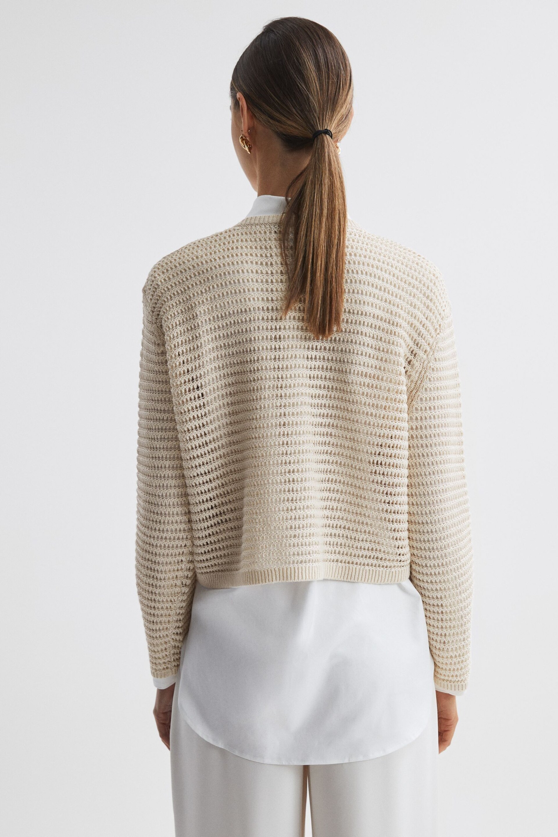 Reiss Ivory Avril Linen Open Stitch Crew Neck Jumper - Image 4 of 4