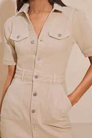 Lipsy Neutral Denim Short Sleeve Mini Shirt Dress - Image 4 of 4