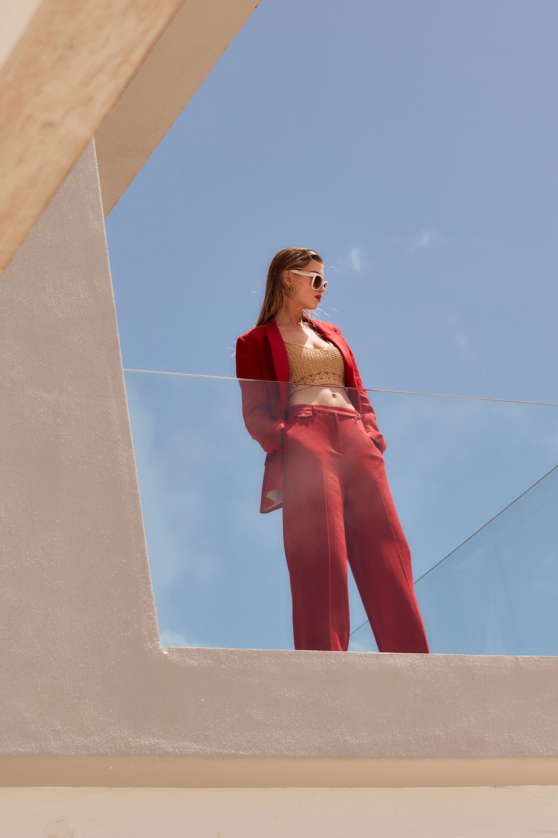 Red linen blazer womens on sale