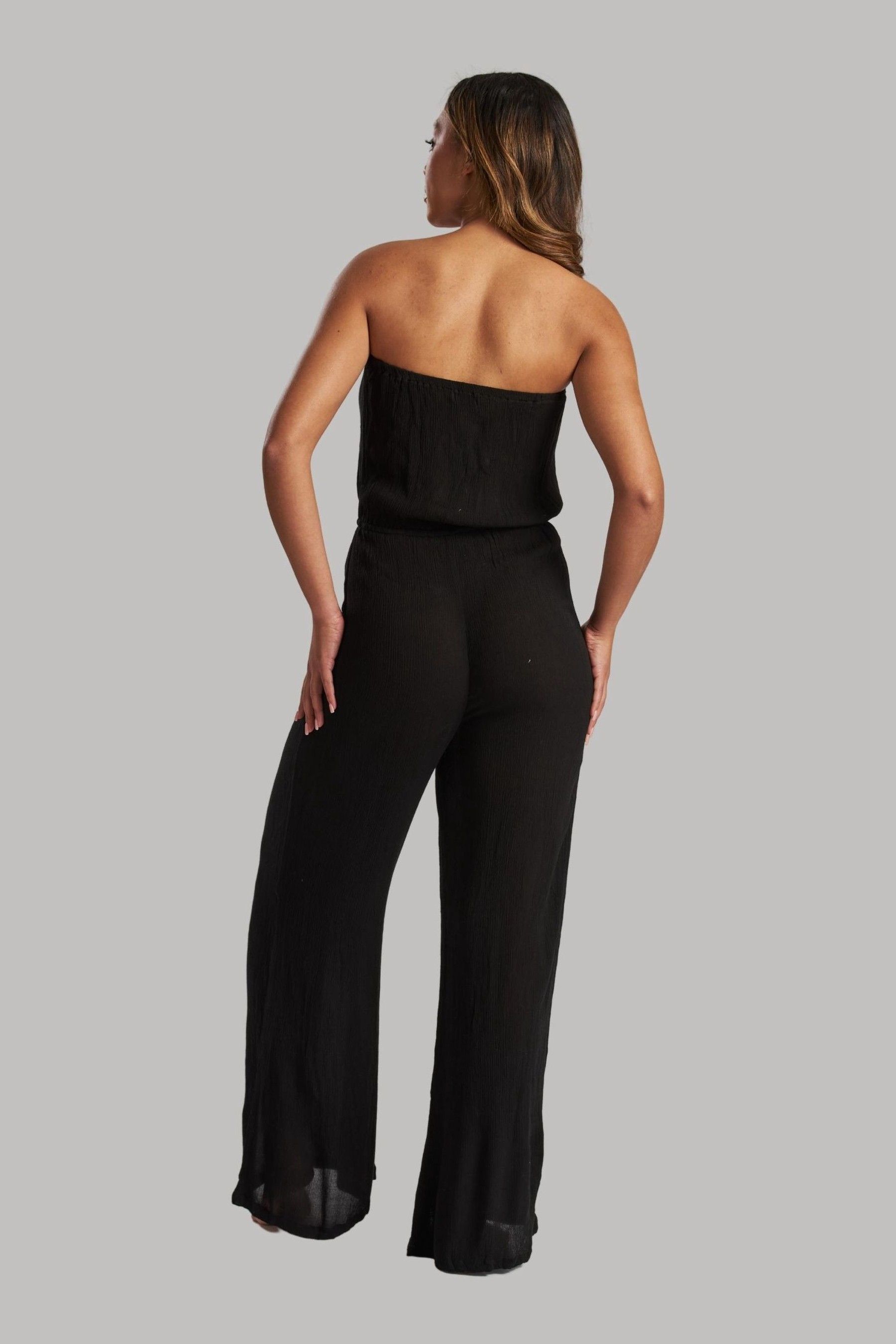 Buy South Beach Black Crinkle Viscose Strapless Jumpsuit from Next Luxembourg